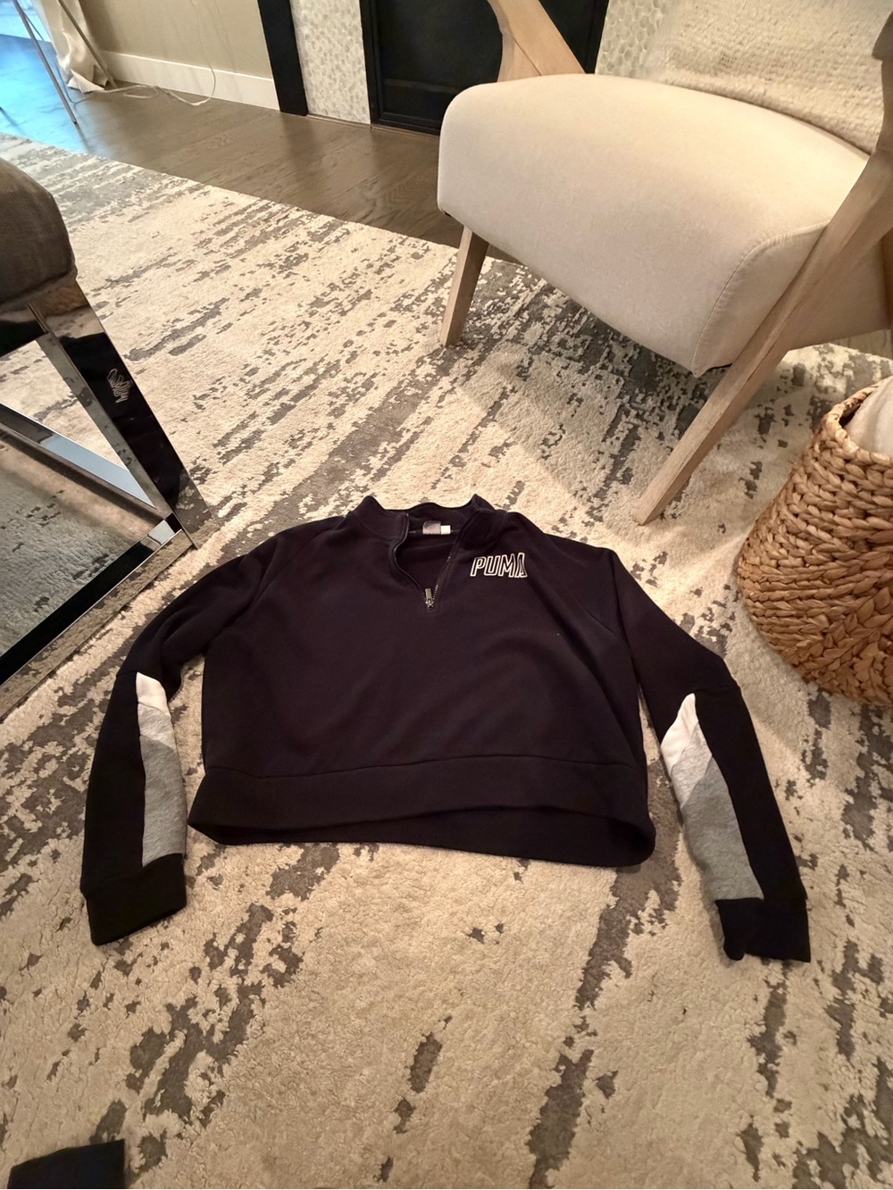 Puma Black Cropped Quarter-Zip Sweater with Gray Sleeve Panels